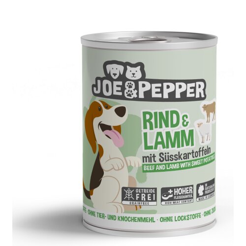 Hundefutter getreidefrei Rind, Lamm, Süßkartoffeln - Joe & Pepper
